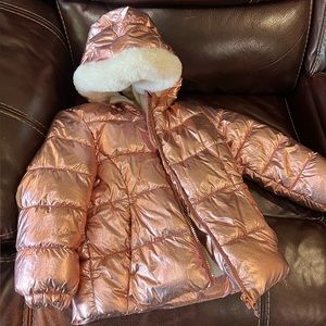 Girls metallic pink hooded puffer jacket